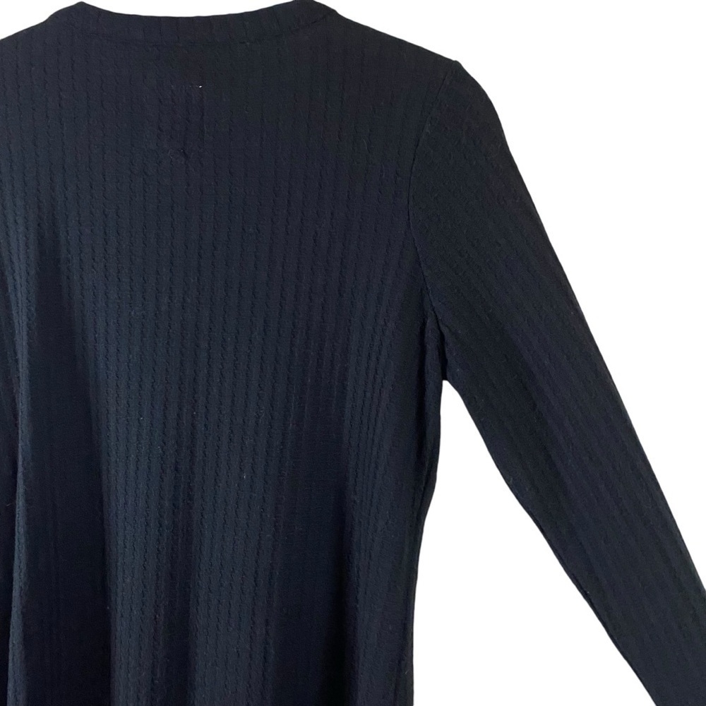 Chaser Women’s Waffle Knit Henley Shirt Top Black V-Neck Long Sleeve S Thermal - Picture 8 of 12